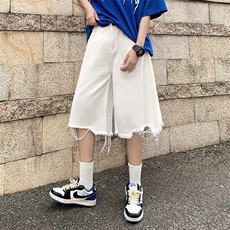 ins嘻哈复古夏五分裤毛边牛仔裤宽松直筒短裤男女裤子RK2850-P34，男装牛仔裤，星座412-3