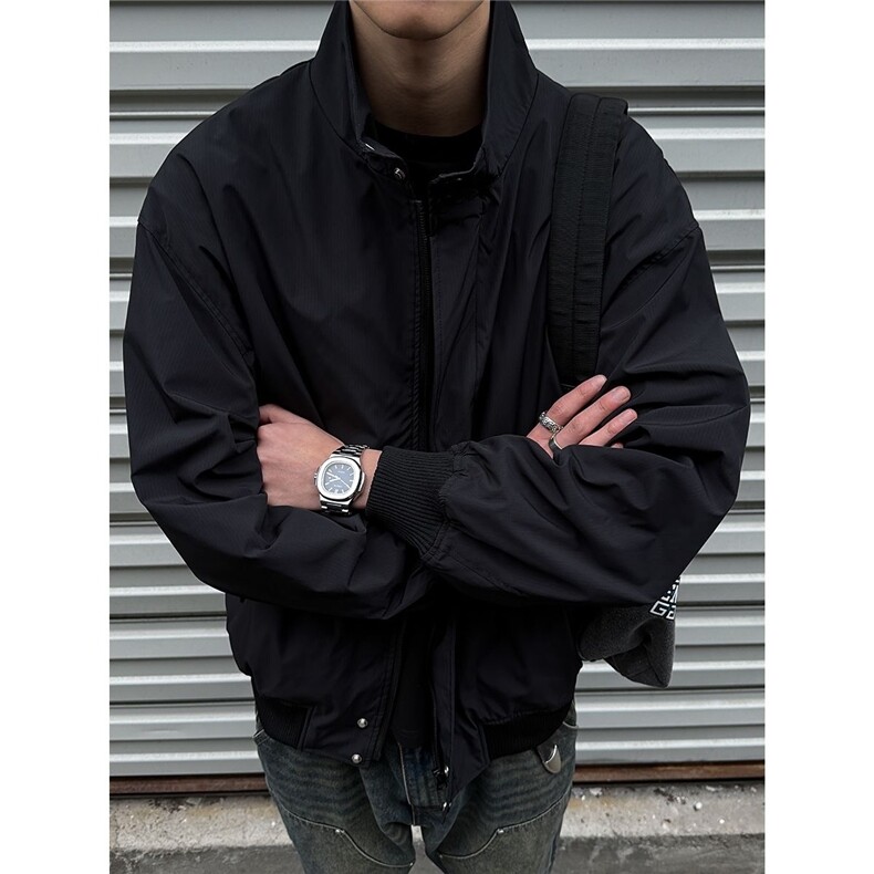 网图美式立领工装夹克男潮牌纯色教练夹克飞行外套JK802-P60,男装夹克,星座1001-1