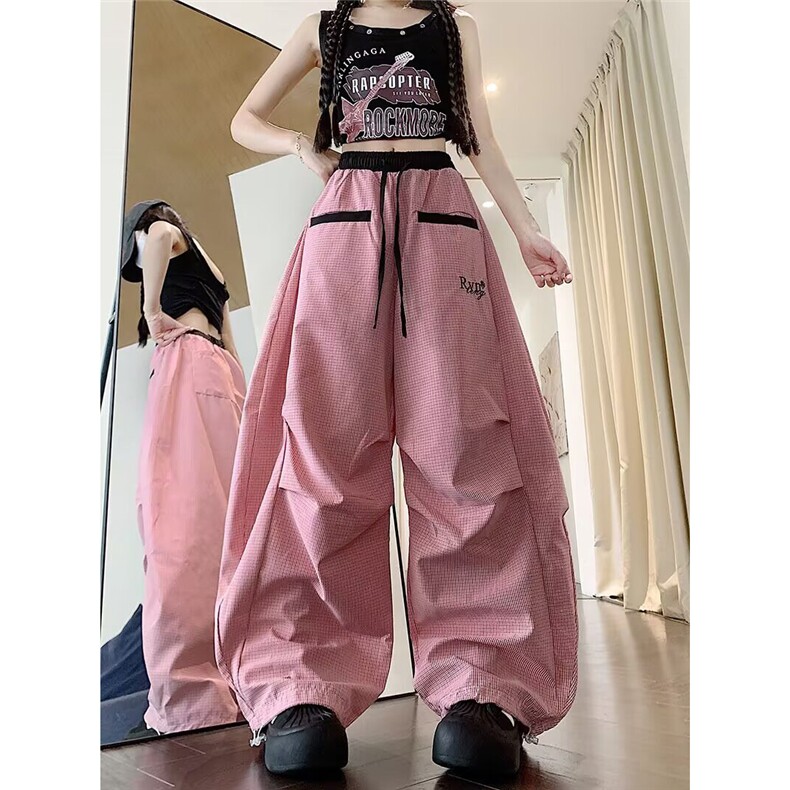 褶皱弯刀休闲裤男女夏季新款2025美式嘻哈阔腿伞兵裤子-A2172TP48,男装休闲裤,电商B241