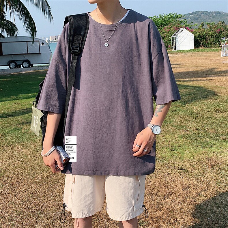 YT26045-P30亚短袖t恤男大码五分袖男宽松七分袖港风模特,男装T恤,电商A040