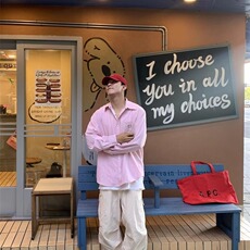 美式复古长袖条纹衬衫男欧美街头垂坠感衬衣薄款外套情侣潮牌男衬，男装衬衫，四季星座505