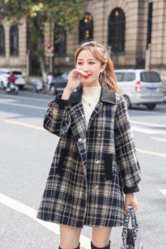 格子绒加棉大衣，女装，米娜·丹怡