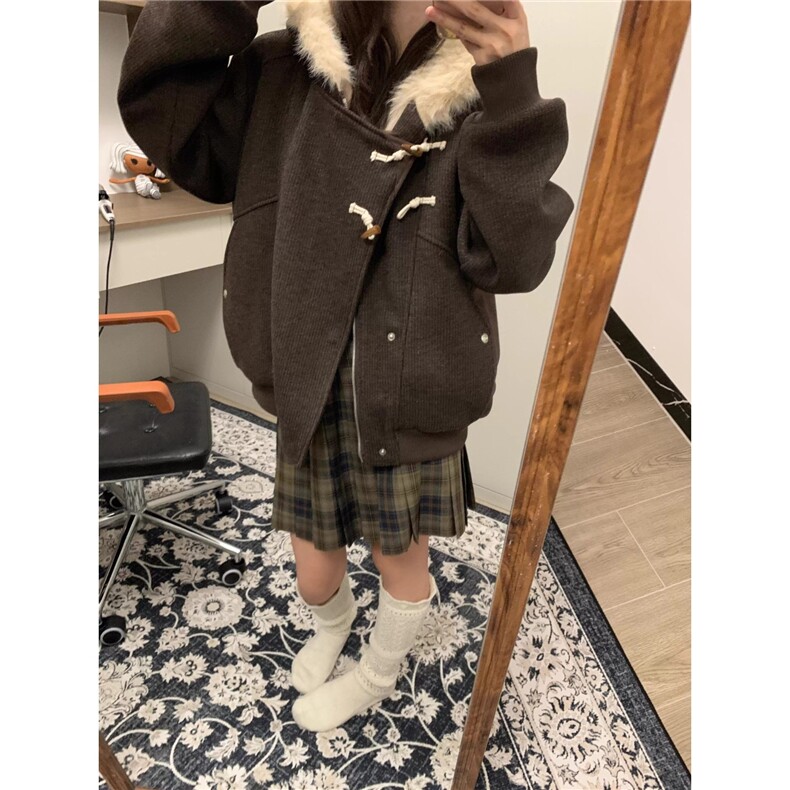 斜门襟牛角扣新款座山雕毛呢棉服棉衣男女冬季vintage高级感外套,男装棉衣,星座506A