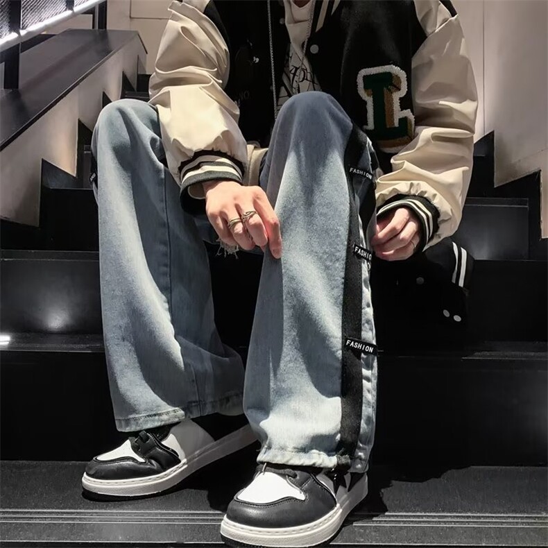 牛仔裤男韩版潮流拼色字母2026春夏季新款ins宽松休闲裤K2869-P46图片