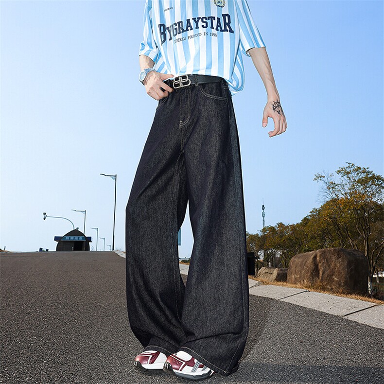8XL-M原牛！深蓝美式阔腿牛仔裤垂感慵懒休闲拖地直通裤K9139P68,男装休闲裤,电商D206-1