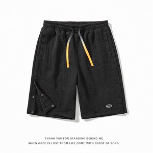 2023夏季新款贴标华夫格排扣开叉男宽松休闲五分短裤DK28626-P45图片