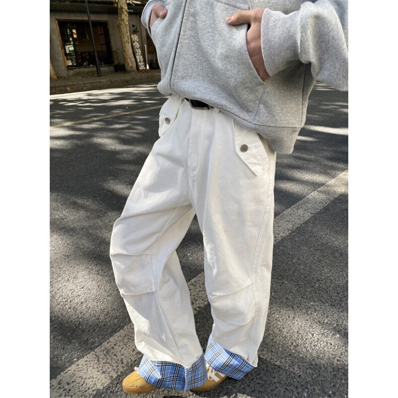 2025春季新款美式高街格子撞色宽松休闲裤B315-K869-p55控78,男装休闲裤,电商B315