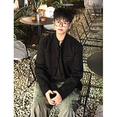 新中式红色垫肩中山装外套男秋冬痞帅短款毛呢西装大衣XZ34，男装毛呢大衣，星座1116A（原606A-3）