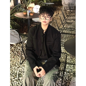 新中式红色垫肩中山装外套男秋冬痞帅短款毛呢西装大衣 XZ34图片