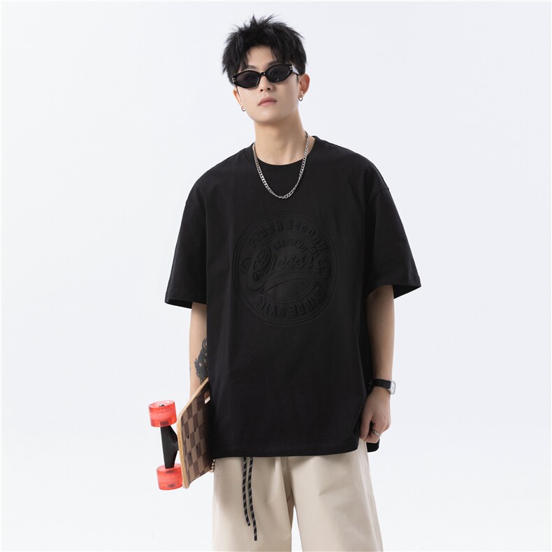 现货重磅纯棉钢印美式大版型宽松短袖T恤T130-P30-控58，男装T恤，电商D309