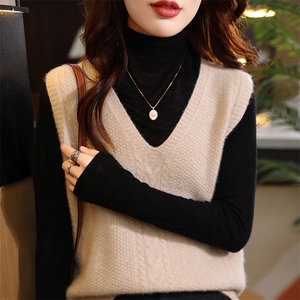 时尚女装V领毛衣背心羊毛针织马甲秋冬保暖显瘦外套,女装马甲,暮绒羊羊绒