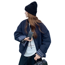 2025格子拼接加绒派克服女冬季今年流行连帽棉服加厚保暖棉衣外套，女装棉衣/棉服，2C218