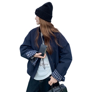 2025格子拼接加绒派克服女冬季今年流行连帽棉服加厚保暖棉衣外套图片