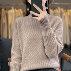 2024秋冬季新款高领宽松外穿女短款慵懒风羊毛上衣，女装羊毛衫，迅太羊绒