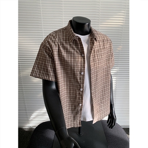 现货~ 格子大码短袖衬衫 C5907/特P23 咖啡图片