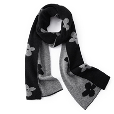 秋冬保暖羊绒围巾柔软贴肤花朵提花拼色，围巾，戎咖羊绒