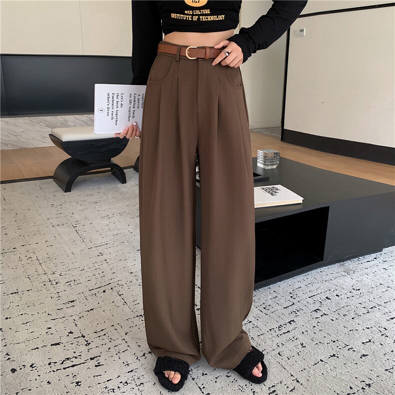 2024春夏西装阔腿裤女新款直筒拖地休闲小个子窄版高腰垂感西装裤,女装休闲裤,梦白服饰厂