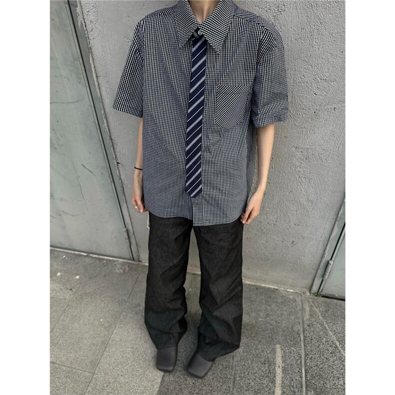 短袖衬衫男女夏季休闲宽松千鸟格衬衣AA6732-P38图片