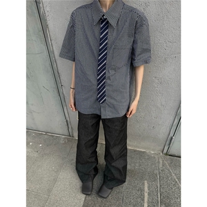 短袖衬衫男女夏季休闲宽松千鸟格衬衣AA6732-P38图片