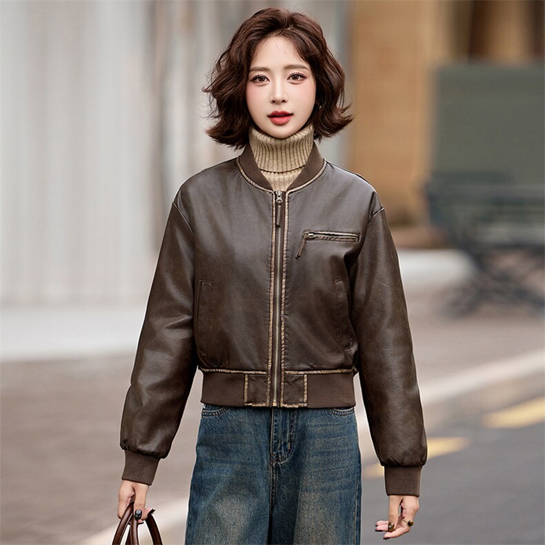 2025年冬季时尚潮流新款现货加绒保暖皮衣外套,女装皮衣,臻衣坊