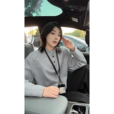 抖音得物品质美式高街重磅曼巴棉拼接cleanfit亨利领卫衣长袖T恤，男装T恤，电商A486