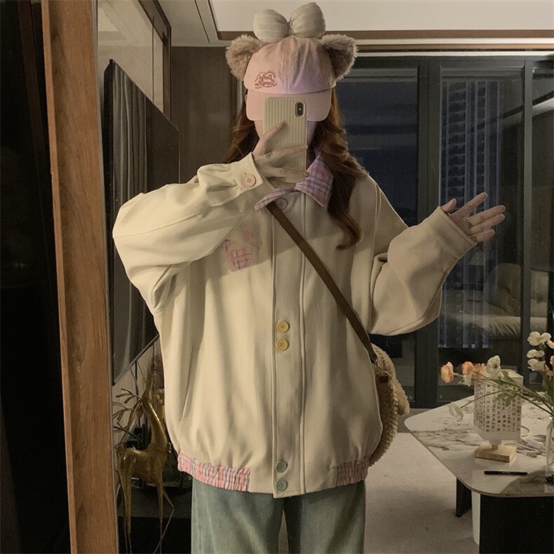 2025新款日系格子拼接翻领外套女设计感秋季开衫夹克C841-P100,男装夹克,星座911-2(原星座613-2）