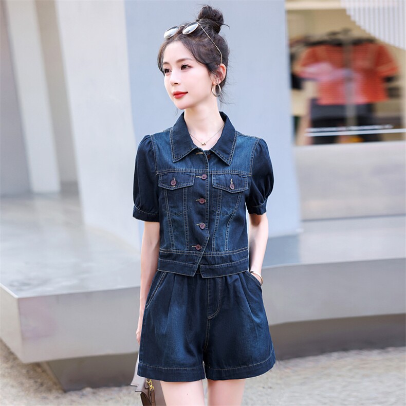 高级感时尚薄款牛仔套装女2025夏季新款小个子洋气百搭短裤两件套,女装套装/套裙,意芙