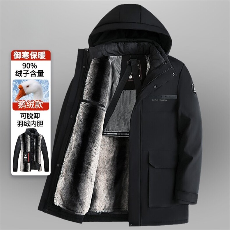 2025新款【可拆卸内胆】90白鸭绒连帽羽绒服外套男90绒新标,男装羽绒服,星座505-2（原电商A260-1)