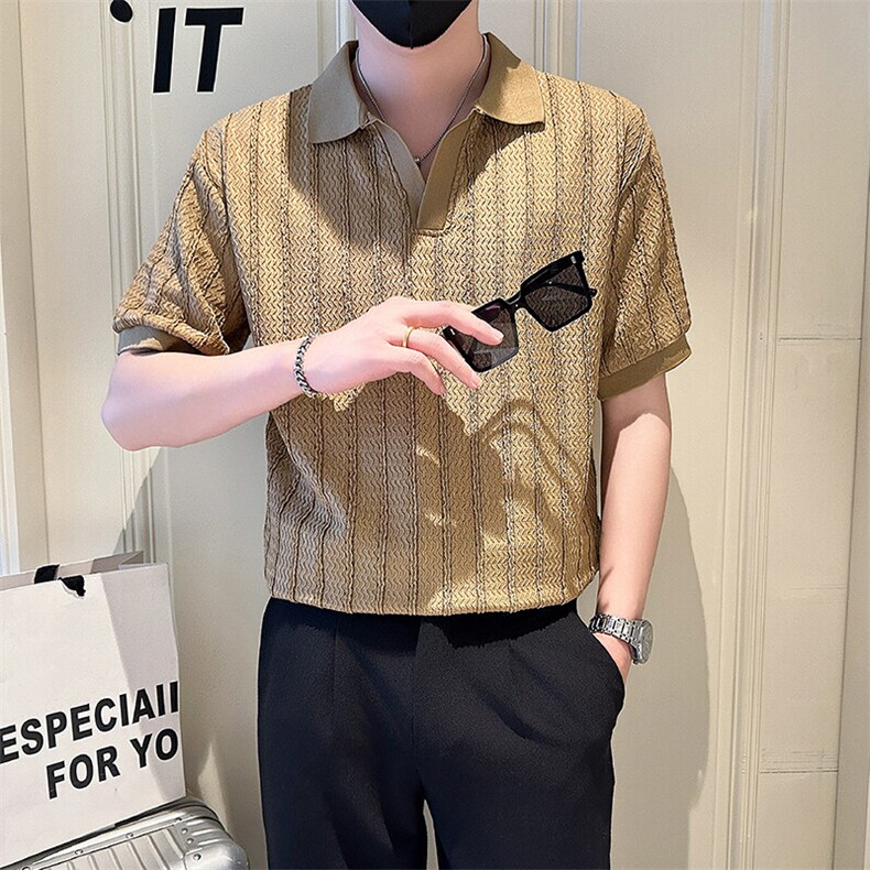店主风社会小伙男士镂空纯色V领POLO衫男T恤301A-1/PL101/P48,男装T恤,星座301A-1
