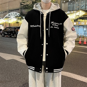 F155-P58 日系撞色拼接夹克外套男潮牌宽松休闲连帽刺绣棒球服图片