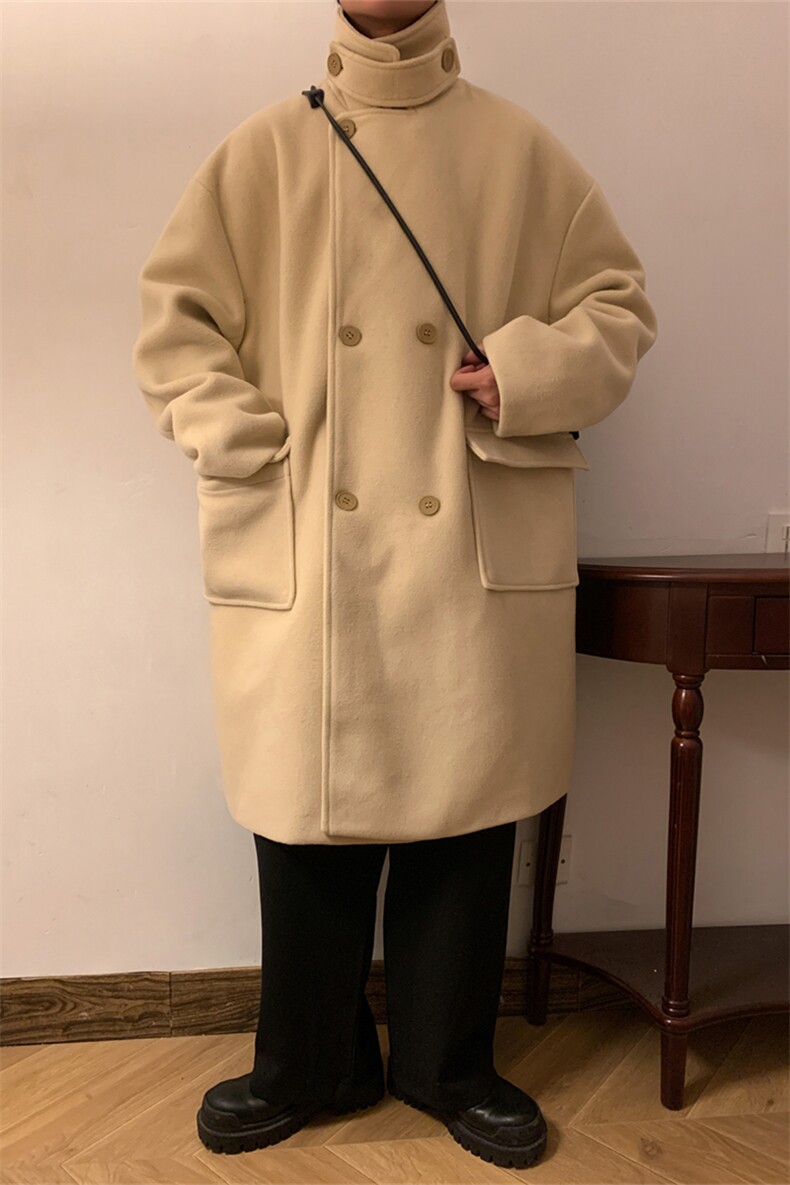 N6150/P115港风双排扣中长款过膝长款呢大衣男风衣毛呢料外套,男装风衣,电商A141