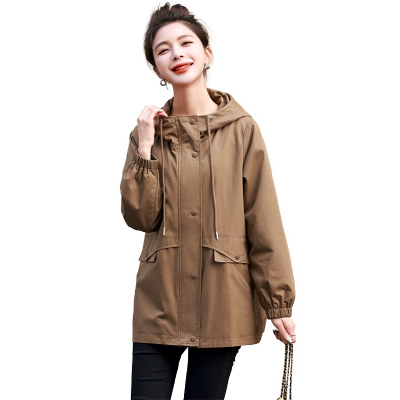 休闲连帽风衣女纯棉外套2025春秋新款韩版宽松洋气显瘦中长款上衣,女装短外套,丽影随形