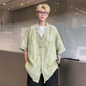 新中式2024盘口提花冰丝垂感短袖衬衫男女情侣衬衣薄外套S311P48图片