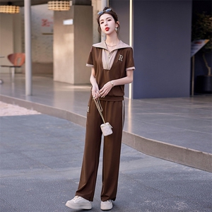 夏季女士运动服两件套短袖休闲时尚潮流拼接大码妈妈装显瘦套装图片