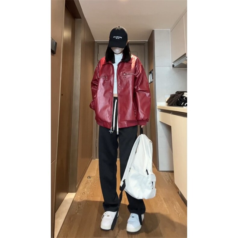 女模短视频切片春款PU皮夹克四芒星双开拉链外套1213-DY153-P95,男装夹克,星座1213