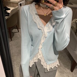 现货  蕾丝拼接小开衫  小女人味图片