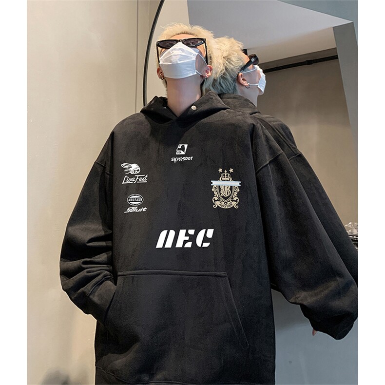 抖音得物供货提供视频秋冬重磅美式麂皮绒连帽卫衣JLM35,男装卫衣,电商A486