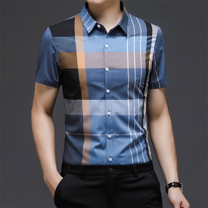 AD2190钱塘2020-3夏季新款男士商务休闲高端格子短袖衬衣P65,男装衬衫,钱塘207-3