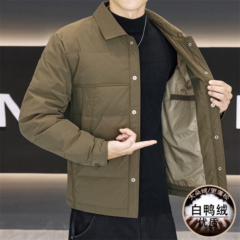 咖啡色衬衫翻领男士羽绒服2025冬季新款轻薄保暖防寒休闲百搭外套,男装衬衫,星座914