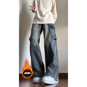加绒加厚牛仔裤男秋冬新款高级感痞帅美式裤子-A1158JRP65常规P55图片