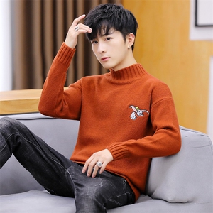 家乐6801男士半高领毛衣秋冬季新款韩版针织衫潮流修身线衣,粉色蓝色搭配香水图片