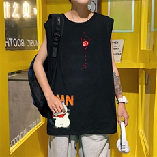 ！港风2023夏季无袖背心男加肥加大码宽松短袖T恤男BX275-P20，男装背心/马甲，电商B371