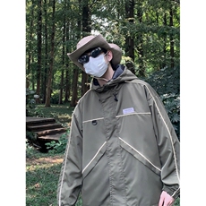 秋冬季新款反光条冲锋衣男士潮流户外登山服连帽工装夹克外套，男装夹克，星座410-7