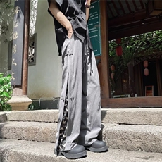 新中式风裤子男夏季新款垂感宽松直筒薄款盘扣休闲裤28322-p45，男装休闲裤，星座1008