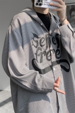 春夏新款连帽字母衬衫美式外套夏季薄款连帽衬衫外套美式打底P48，男装衬衫，电商B319