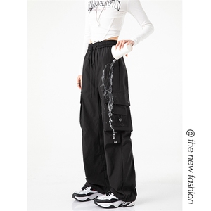 特批P35无差价24秋季多口袋工装裤男女同款抽绳束脚拖地长裤K1317图片