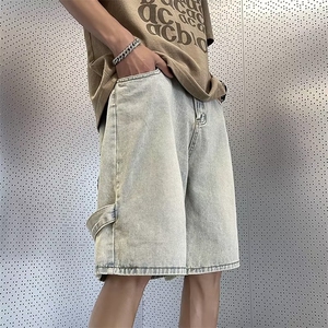 黄泥牛仔短裤男夏季美式高街薄款直筒裤子潮牌痞帅宽松休闲五分裤图片