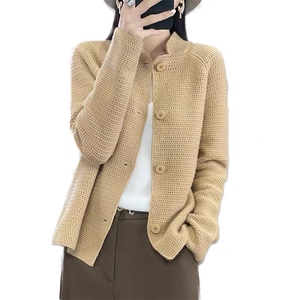 2025春秋新款立领100%纯羊毛开衫女宽松气质毛衣百搭羊绒针织外套图片