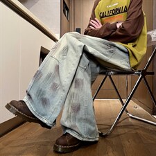 XZ616春季美式做旧印花缉明线打褶休闲牛仔裤K26009特P45控88，男装牛仔裤，星座512A（原616）