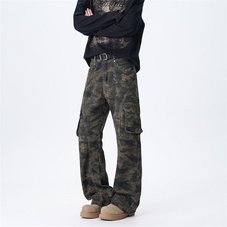 美式复古迷彩牛仔裤男款多口袋修身工装裤XZ201-T89P48,男装牛仔裤,星座201